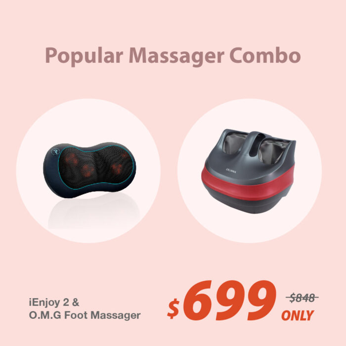 Image of iRelax O.M.G iEnjoy 2 Foot Massager & Back Massager Combo with heat function and air compression features.